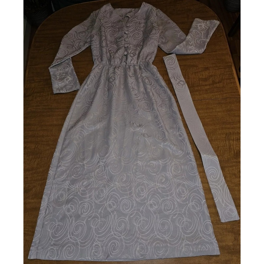Homemade Holdeman Mennonite Dress Small Medium Gray Swirll Christian Modest B20